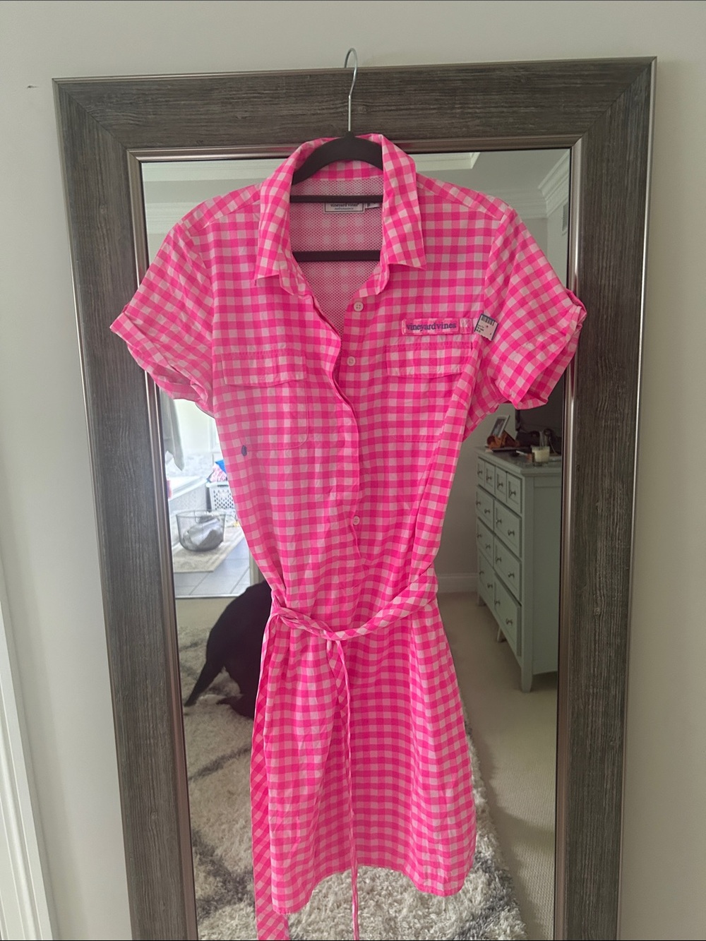 Vineyard Vines Pink Gingham Performance Dress with tie